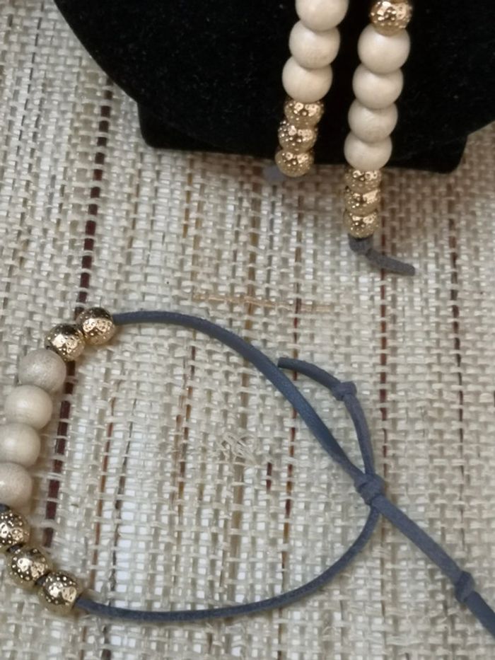 Collier à nouer en cuir et perles avec bracelet assorti - photo numéro 7