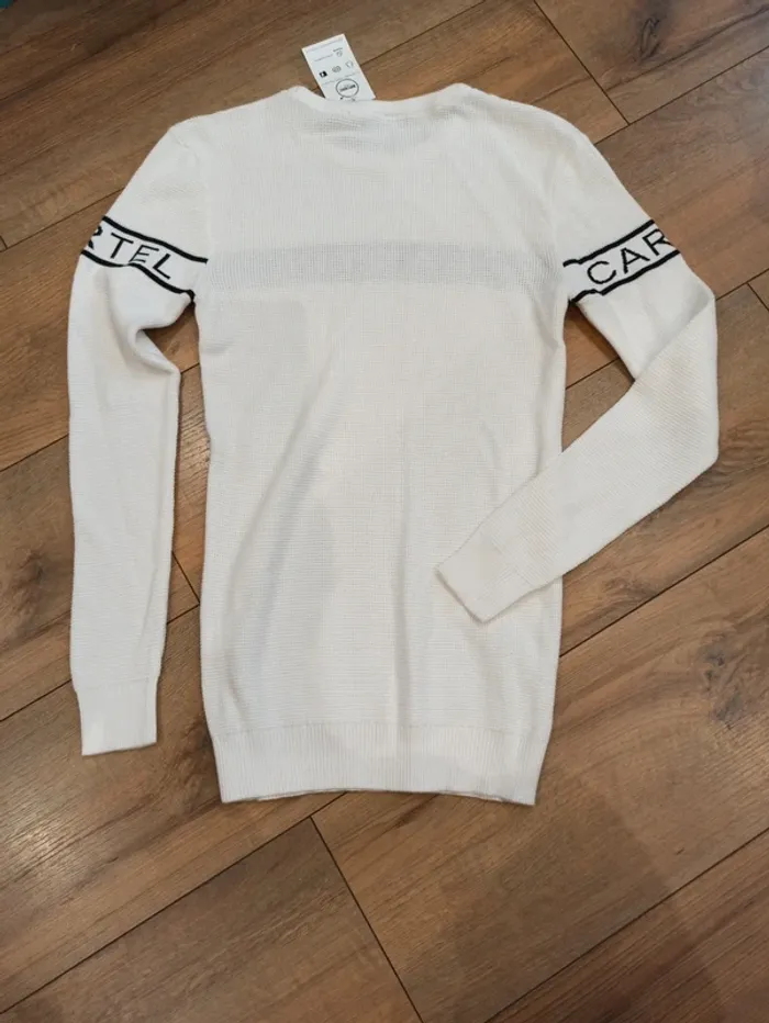 Pull blanc et noir homme manches longues M - photo numéro 4