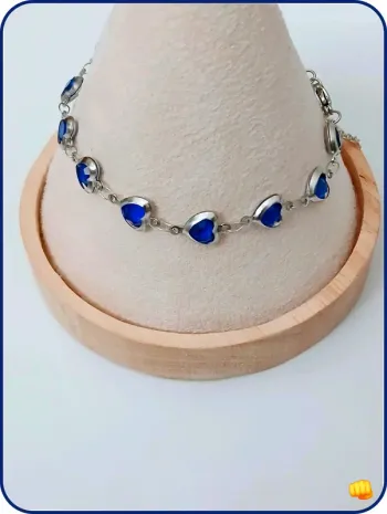 Bracelet argenté cœur bleu tendance femme