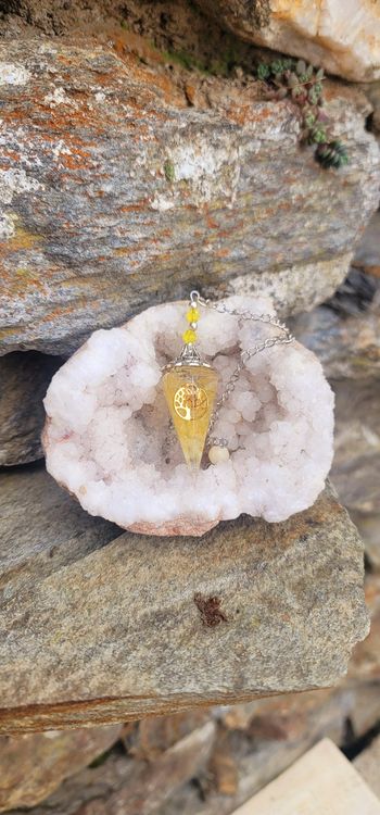 Pendule divinatoire en Citrine pierre de réussite arbre de vie 