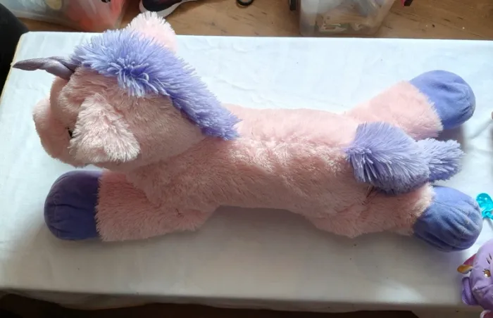Doudou/peluche licorne rose clair et violet - photo numéro 3