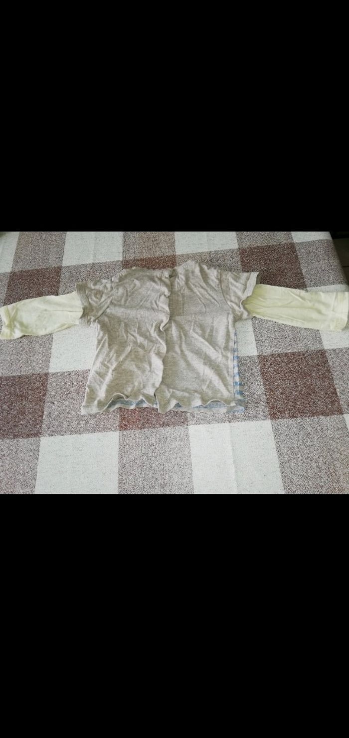 Tee shirt 12 mois manches longues rayé bleu/beige Disney Mickey - photo numéro 3