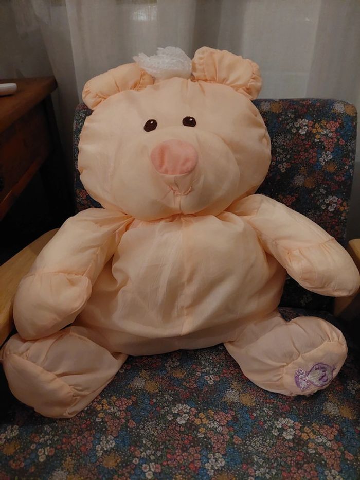 Fisher-price - peluche ours orange puffalump toile parachute