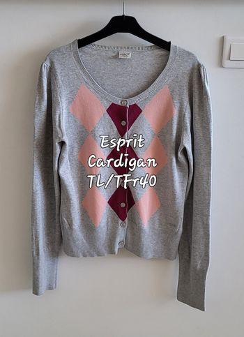 Esprit Cardigan TL/TFr40-Gris Rose et Fuchsia -Style Burlington en TBE