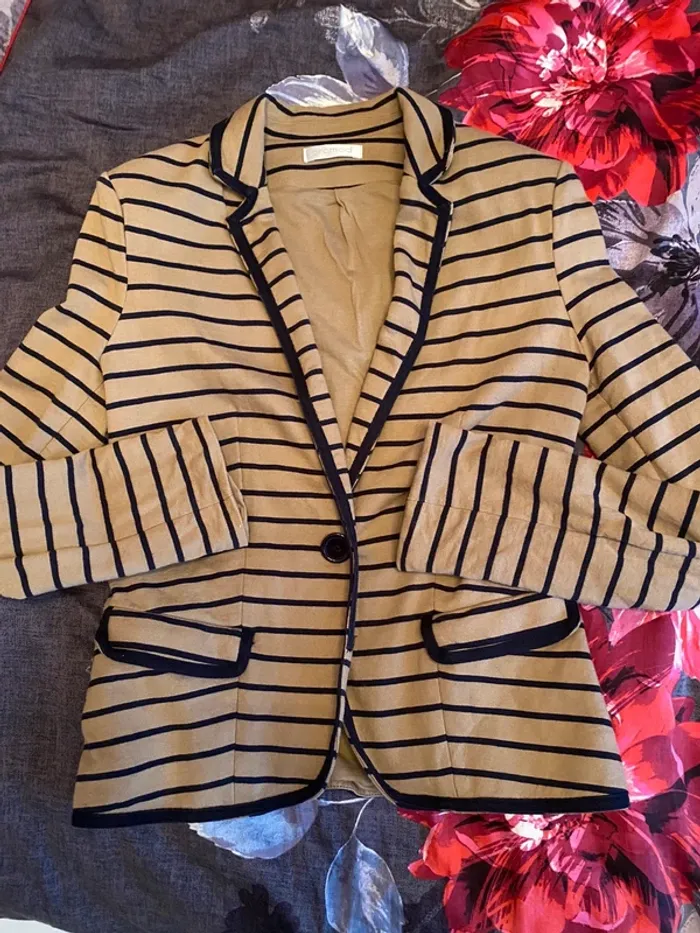 Veste blazer camel rayé Promod - photo numéro 3