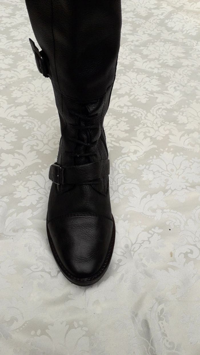 Bottes hautes en cuir grainé noir Taille 36 - photo numéro 6