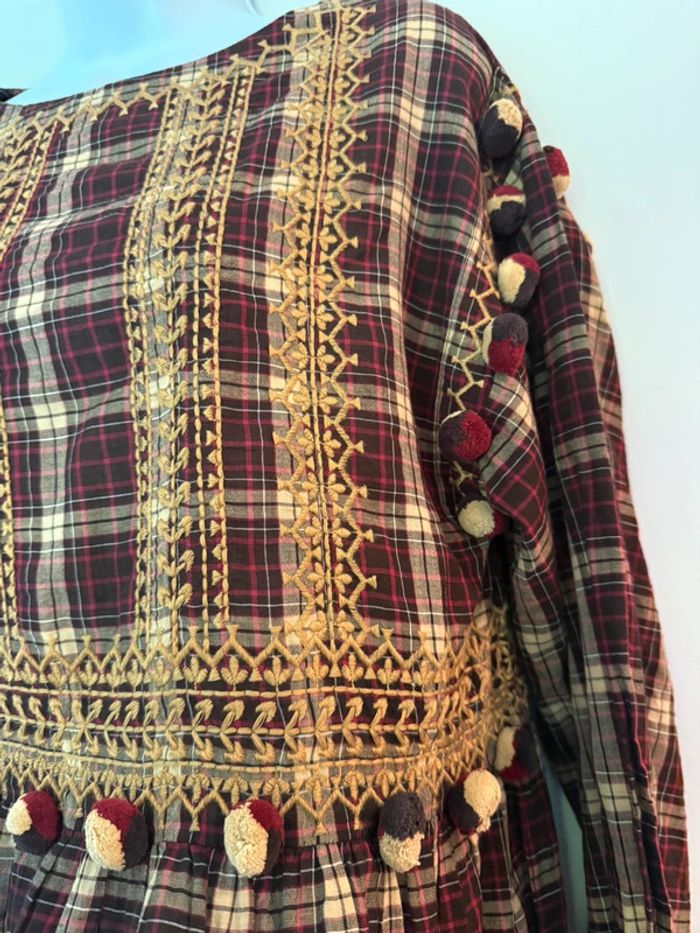 Robe rouge à carreaux et pompons Zara - photo numéro 6