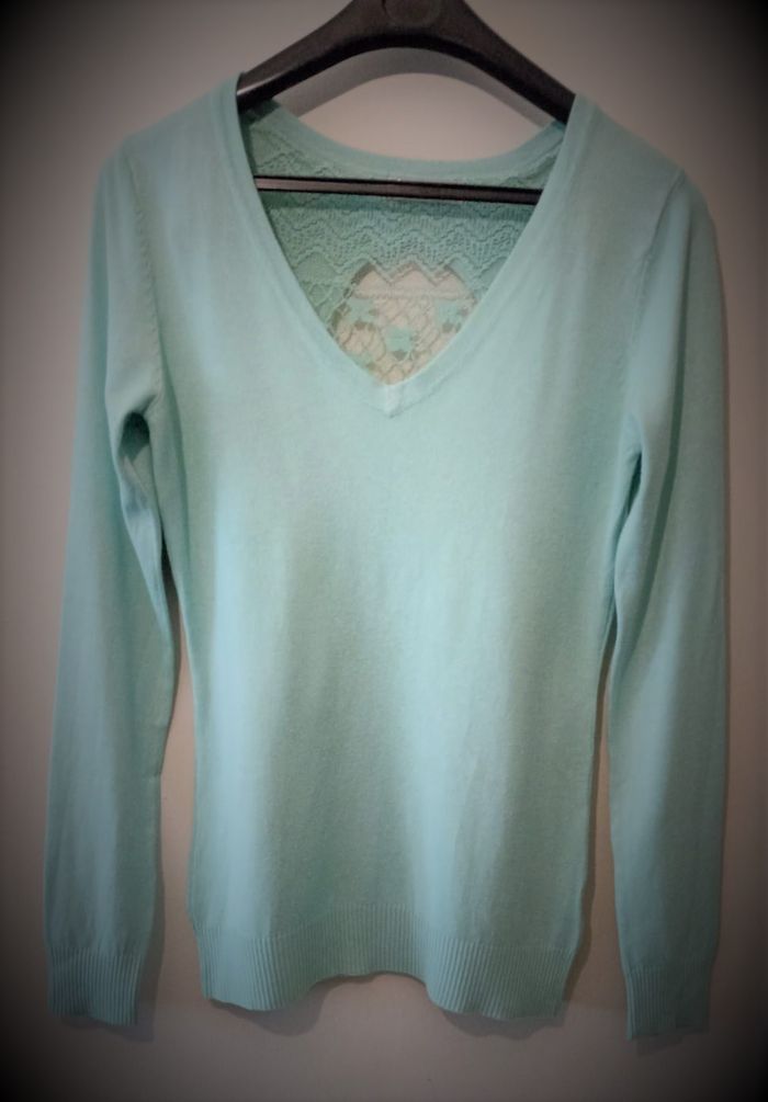 Magnifique Pull Vert d'Eau avec Dos Dentelle Original - photo numéro 3