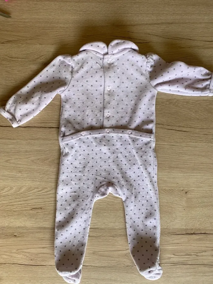 Pyjama rose hiver velours col épaulette bébé fille 3 mois tape à l’œil - photo numéro 6