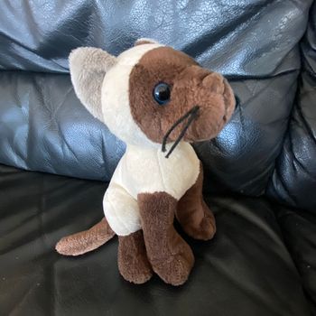 Doudou peluche siamois marron et blanc jemini assis 17cm