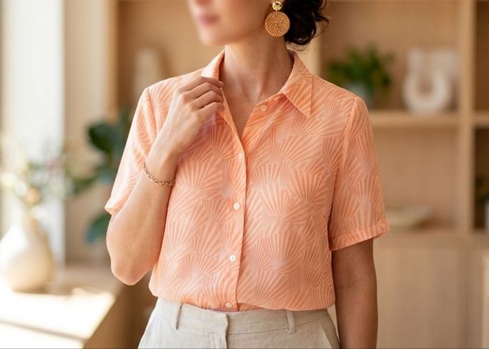 Chemise fluide corail pastel coupe loose - photo numéro 1