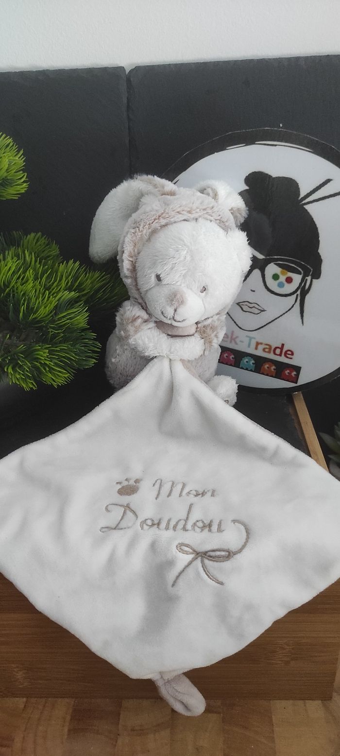Mon Doudou ours lapin gemo simba toys beige chiné blanc costume Déguisé Mouchoir