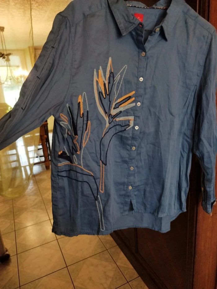 Chemise bleue fleurie 100% coton vintage L/40 - photo numéro 7