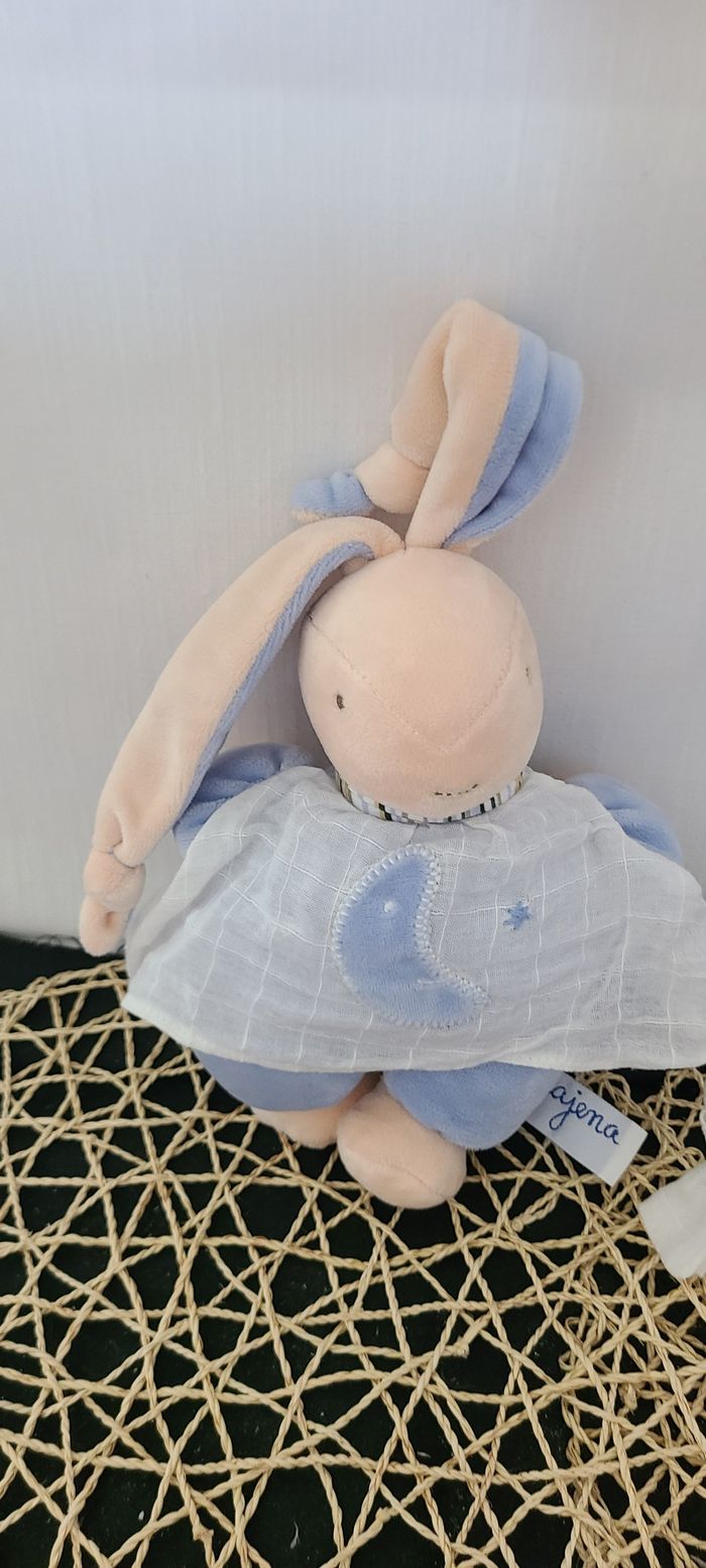 lapin doudou ajena nounours peluche rose blanc bleu ciel lune