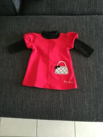 Magnifique robe rouge avec col roulé noir, bébé fille, 3mois, Pretty baby