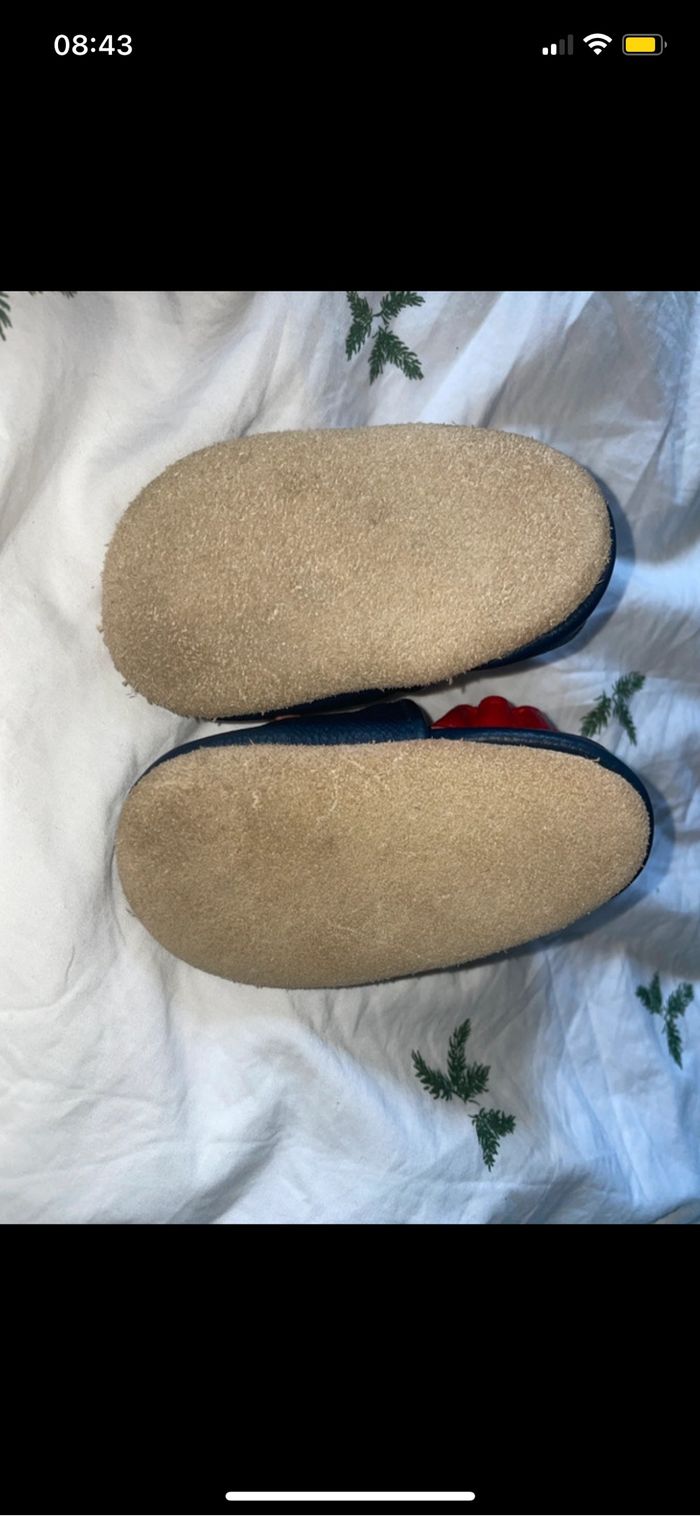 Chaussons cuir bébé 0-6mois 18-19 rose et chocolat bleu voiture - photo numéro 3