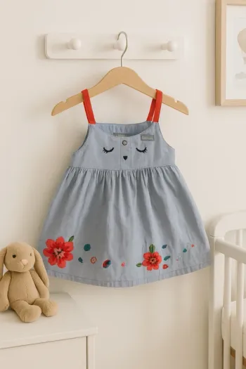 Robe Catimini bébé fille 18 mois – Rayée bleu avec fleurs brodées