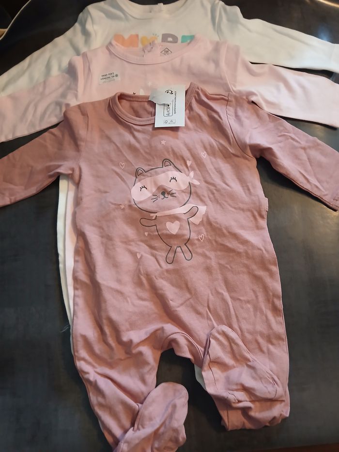 lot 3 pyjamas fille en coton tex baby 60 cm 3 mois - photo numéro 1