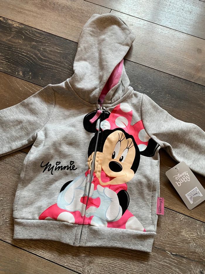 Gilet zippé capuche Minnie Disney 12-18 mois Disneyland gris rose neuf
