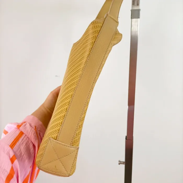 Sac épaule vintage jaune moutarde chic cuir et textile 21x30 cm tendance rétro S043 - photo numéro 4