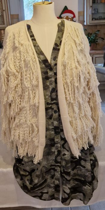 Gilet Bohème Made in Italy Franges Écru Taille Unique 36-42 Neuf Étiquette Chic Tendance