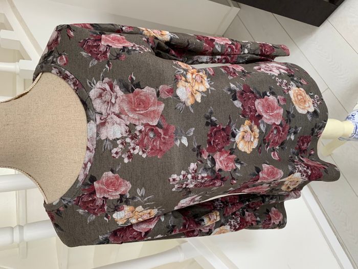 Blouse Manches Longues Promod Kaki Fleuri jaune et rose - photo numéro 2