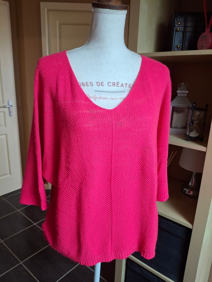 Pull fin rose flashy mailles nid d'abeilles neuf