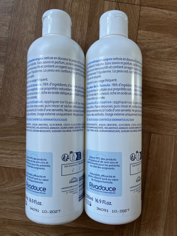 Lot de 2 gel nettoyant surgras corps & cheveux Rivadouce Soin Bébé Bio 1L (NEUF) - photo numéro 2