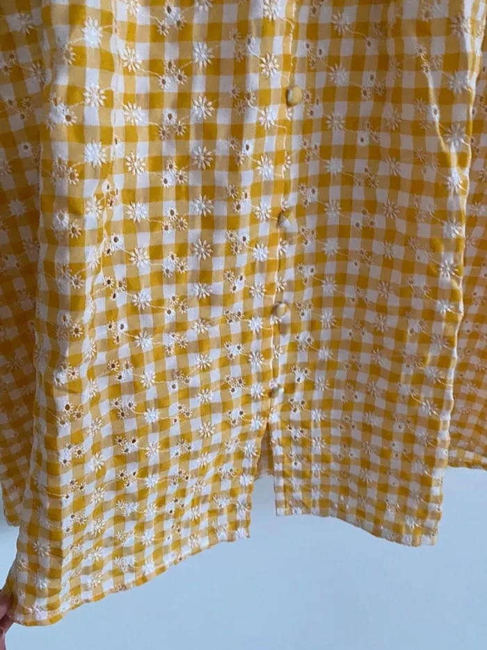 Robe garance moutarde à carreaux blanc broderie anglaise fleur - photo numéro 4