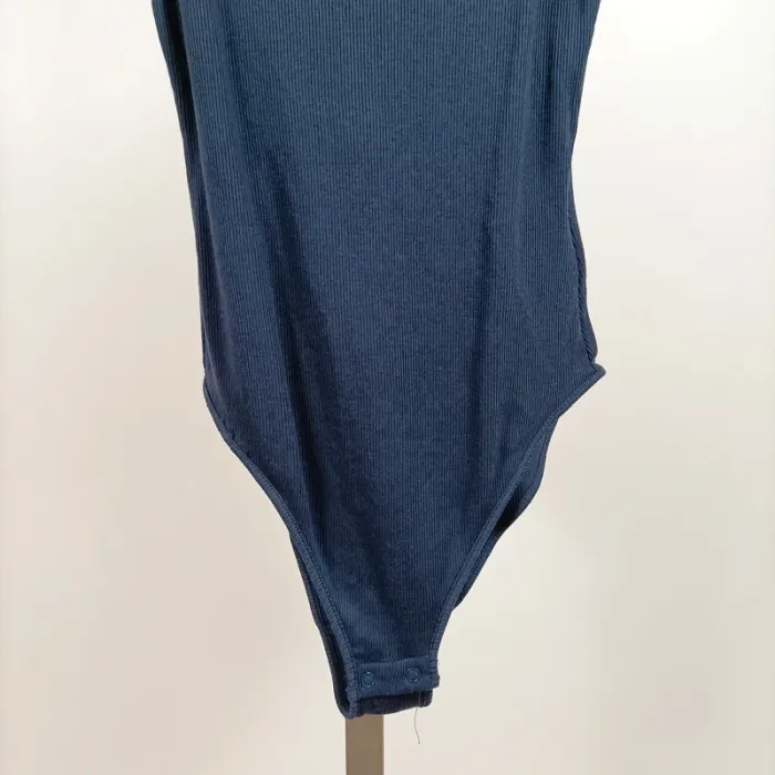 Body côtelé Monoprix Femme bleu marine liseré vert T.S bretelles larges coton stretch A1264 - photo numéro 3