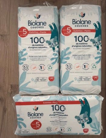 Lot 3 paquets couches culottes taille 5 Biolane neuf