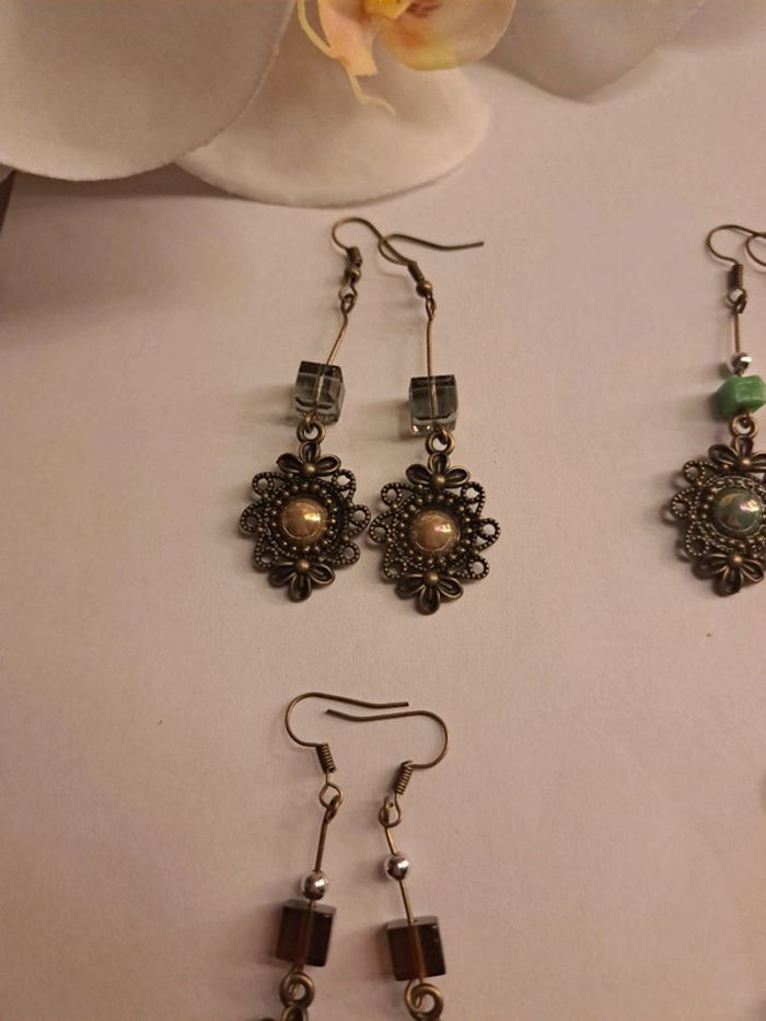 Lot de boucles d'oreilles pendante multicolore bronze - photo numéro 3