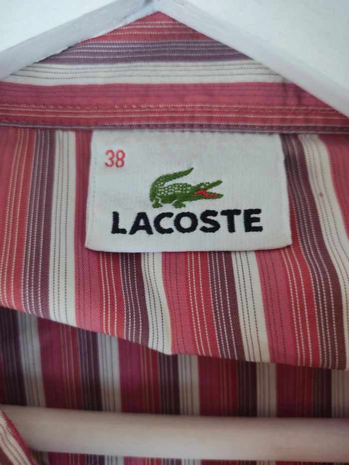 Chemise Lacoste 38 rayée rose bordeaux blanc violet TBE - photo numéro 6