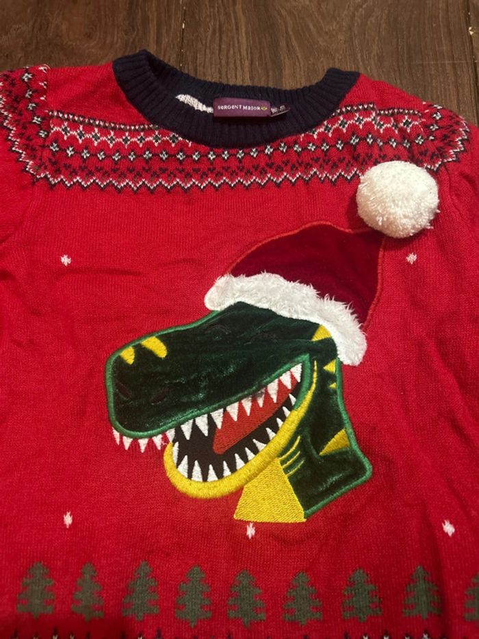 Pull rouge motif dinosaure de Noël sergent major 3 ans - photo numéro 2