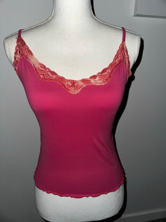 Débardeur rose orange dentelle Y2K Vintage T38 M