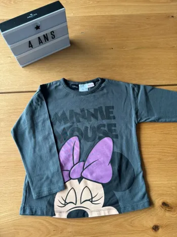 Teeshirt gris ML coton épais avec Minnie Mouse - Taille 4 Ans