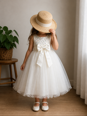 Robe blanche pailletée sequins 4 ans