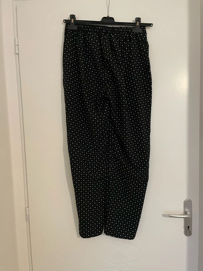 Pantalon fluide taille haute élastique coupe carotte noir à motifs blanc Tex taille XS - photo numéro 5