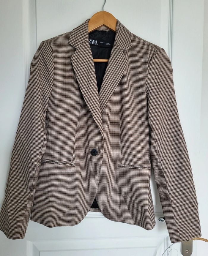 Veste blazer à carreaux cintrée Zara taille 36 - photo numéro 3
