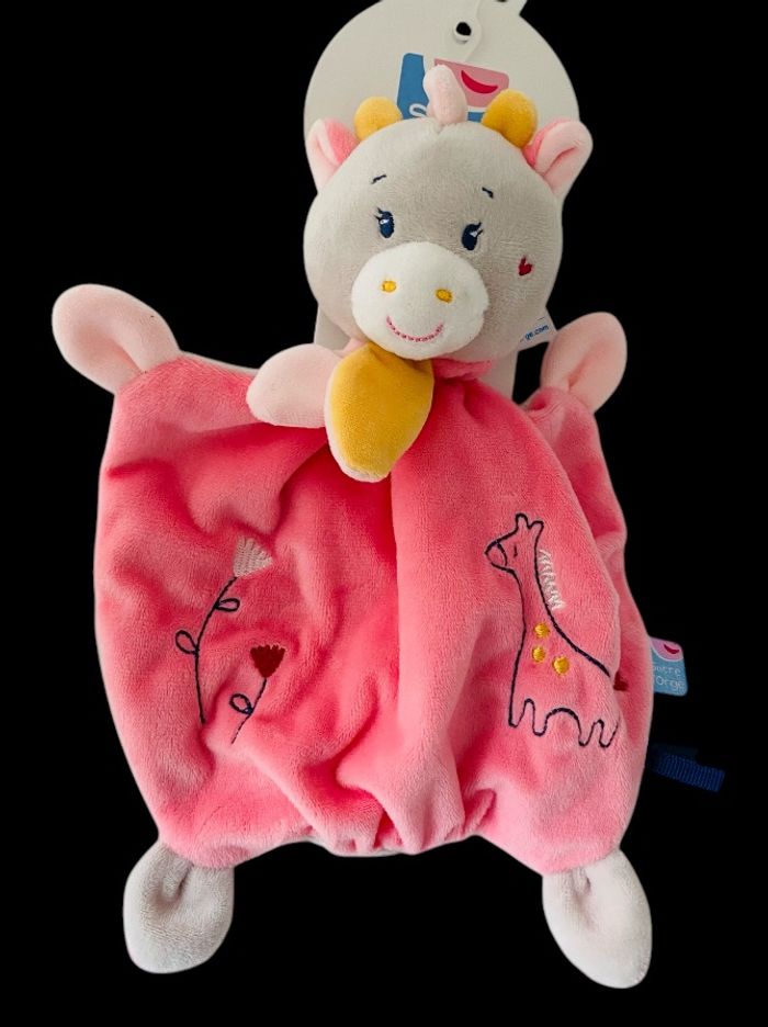 ❤️ SUCRE D ' ORGE Doudou plat Mouchoir vache girafe rose gris Beige brodé girafe