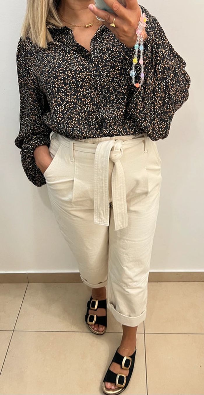 🌿Chemise noire imprimé pois beiges Vila Taille 38 - photo numéro 3