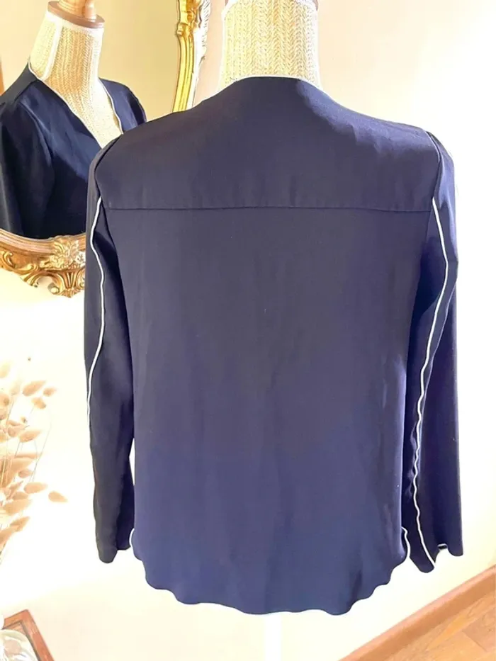 Sublime blouse chemise longue noir à liseré blanc fluide vintage - photo numéro 8