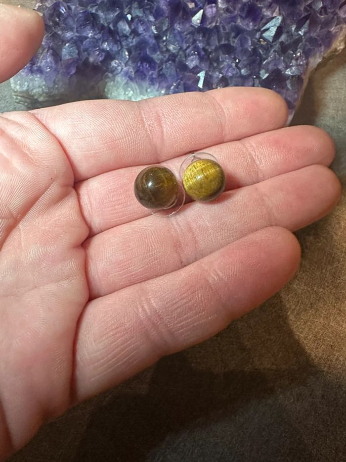 Boucles d’oreilles œil de tigre - Pierre naturelle - photo numéro 3