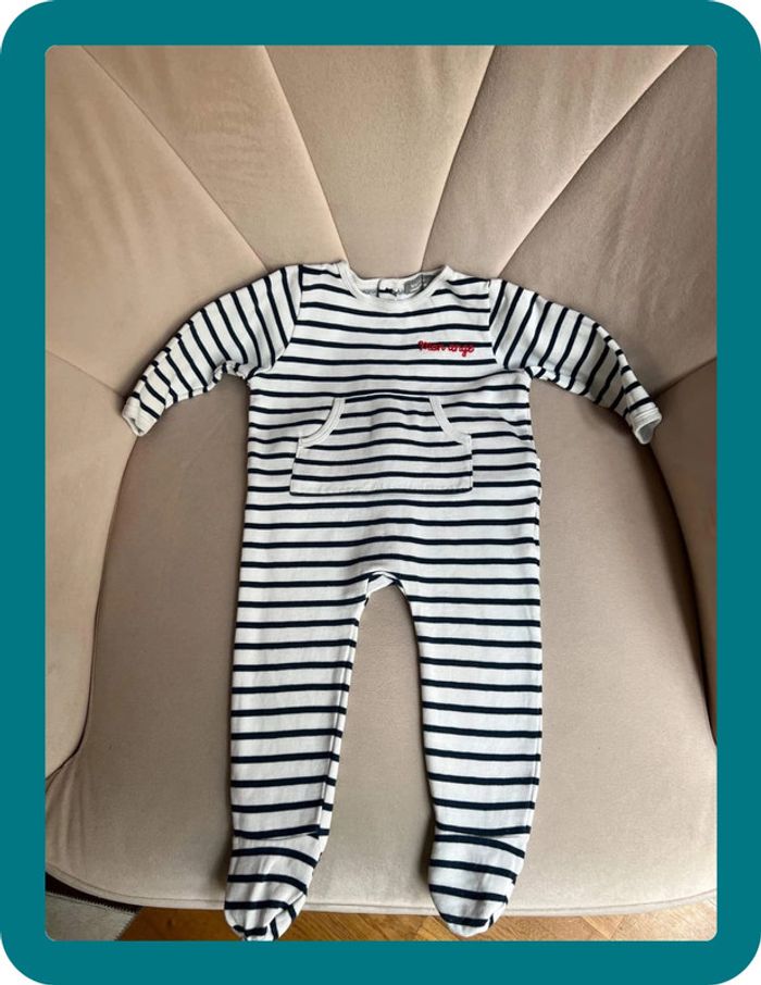 Pyjama marinière coton 12 mois 'Mon Amour' - Bout'chou - photo numéro 2