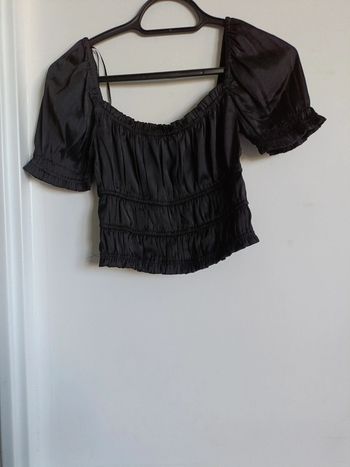 Crop Top noir satiné col carré Tally Weijl - Taille XS