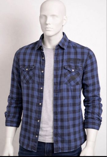 Chemise à carreaux bleu / noir style casual