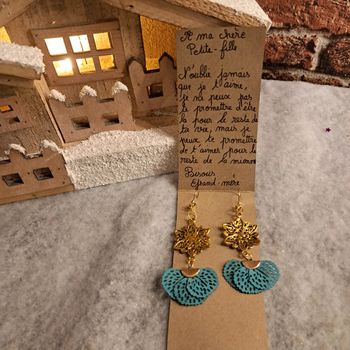 Boucles d'oreilles pendante bleu et doré