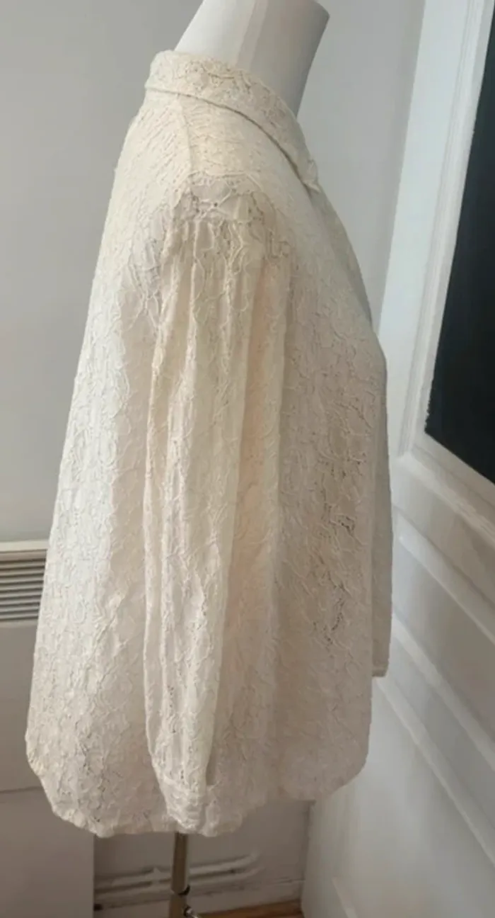 Masai chemise, haut blouse boutonné  en dentelle crème , femme, taille S - photo numéro 2