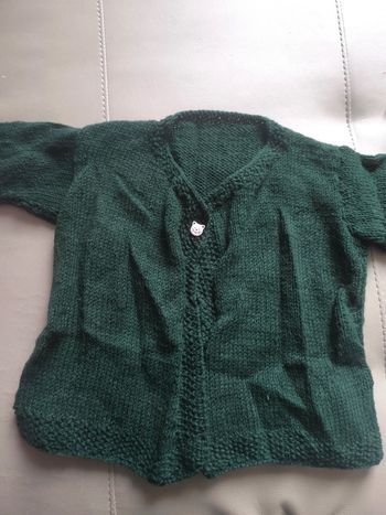 Gilet fait main vert foncé bouton chat