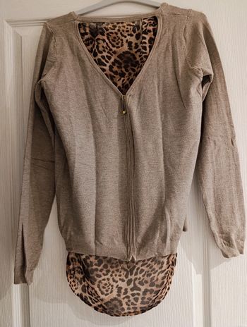 Pull chemise taupe et léopard Enza & Lea Taille unique